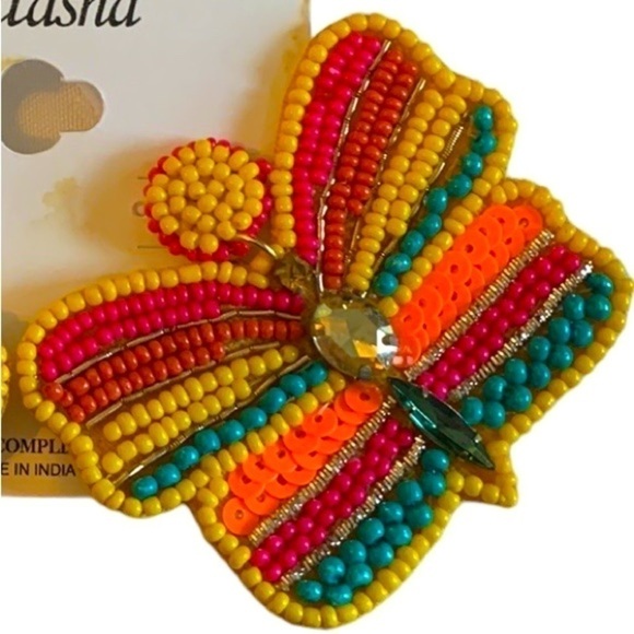 NATASHA Couture Rainbow Bead and Jewel Butterfly Drop Pierced Earrings Stud Back - Picture 4 of 7